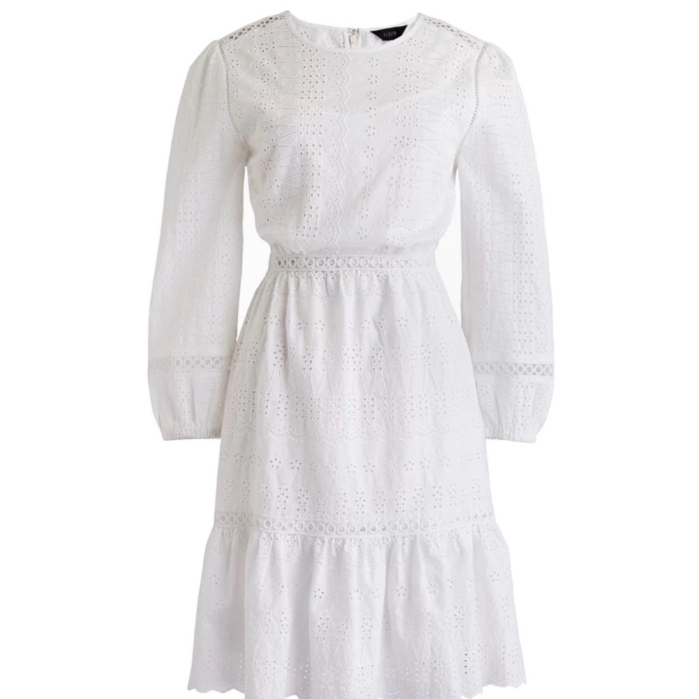 J. Crew White Long Sleeve Eyelet Dress
